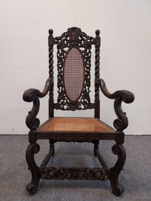 ANTIQUE VICTORIAN CARVED WALNUT ARMCHAIR