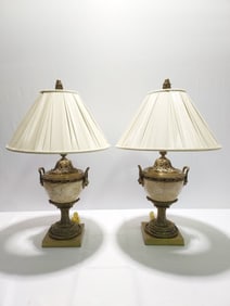 PAIR DECORATIVE CRAFTS BRONZE URN FORM LAMPS