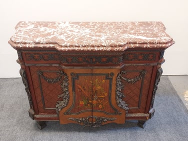 HEAVY ITALIAN LOUIS XVI STYLE MARBLE TOP SIDEBOARD