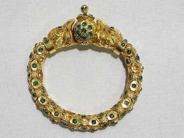 21k GOLD & EMERALD ARTICULATED ELEPHANT BRACELET