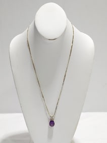 14k YG CHAIN W/ DIAMOND & AMETHYST PENDANT