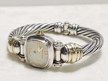 DAVID YURMAN STERLING SILVER & 14K GOLD WATCH