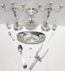 LOT ASSORTED STERLING SILVER TABLEWARES: 12+ TROY