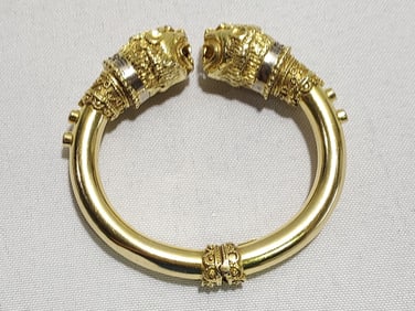 18K YELLOW GOLD MUGHAL STYLE LION HEAD BRACELET