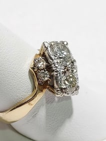 14K YELLOW GOLD & DIAMOND LADIES OFFSET STYLE RING