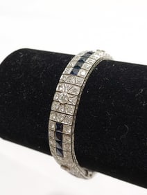 ART DECO PLATINUM, DIAMOND & SAPPHIRE BRACELET