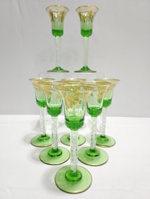 EIGHT ANTIQUE BOHEMIAN GREEN TWIST GLASS STEMS