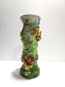 VINTAGE FRENCH HAND PAINTED MAJOLICA PEDESTAL