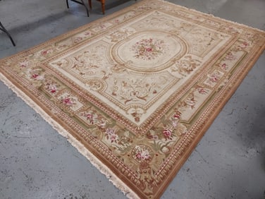 CHINESE AUBUSSON STYLE HAND KNOTTED RUG 9' X 12'