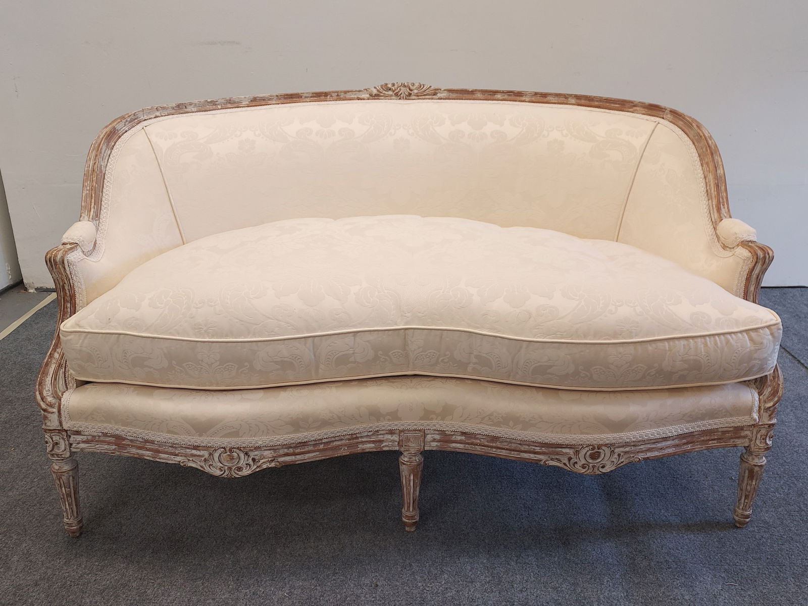 VINTAGE LOUIS XV STYLE BROCADE UPHOLSTERED SETTEE (1 of 10)