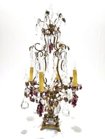 VINTAGE ITALIAN BRONZE & CRYSTAL CANDELABRUM LAMP