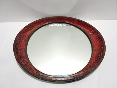 JOHN RICHARD RED MOSAIC CRACKLE GLASS WALL MIRROR