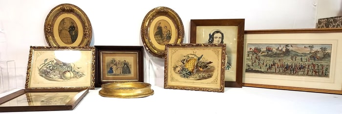 ASSORTED 19TH C FRAMED HAND COLORED PRINTS