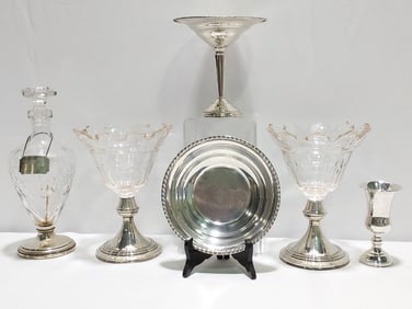 ASSORTED CRYSTAL & STERLING TABLEWARES 6 PCS