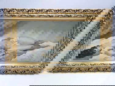 VNTG OIL ON CANVAS BOARD PAINTING: RECLINING NUDE