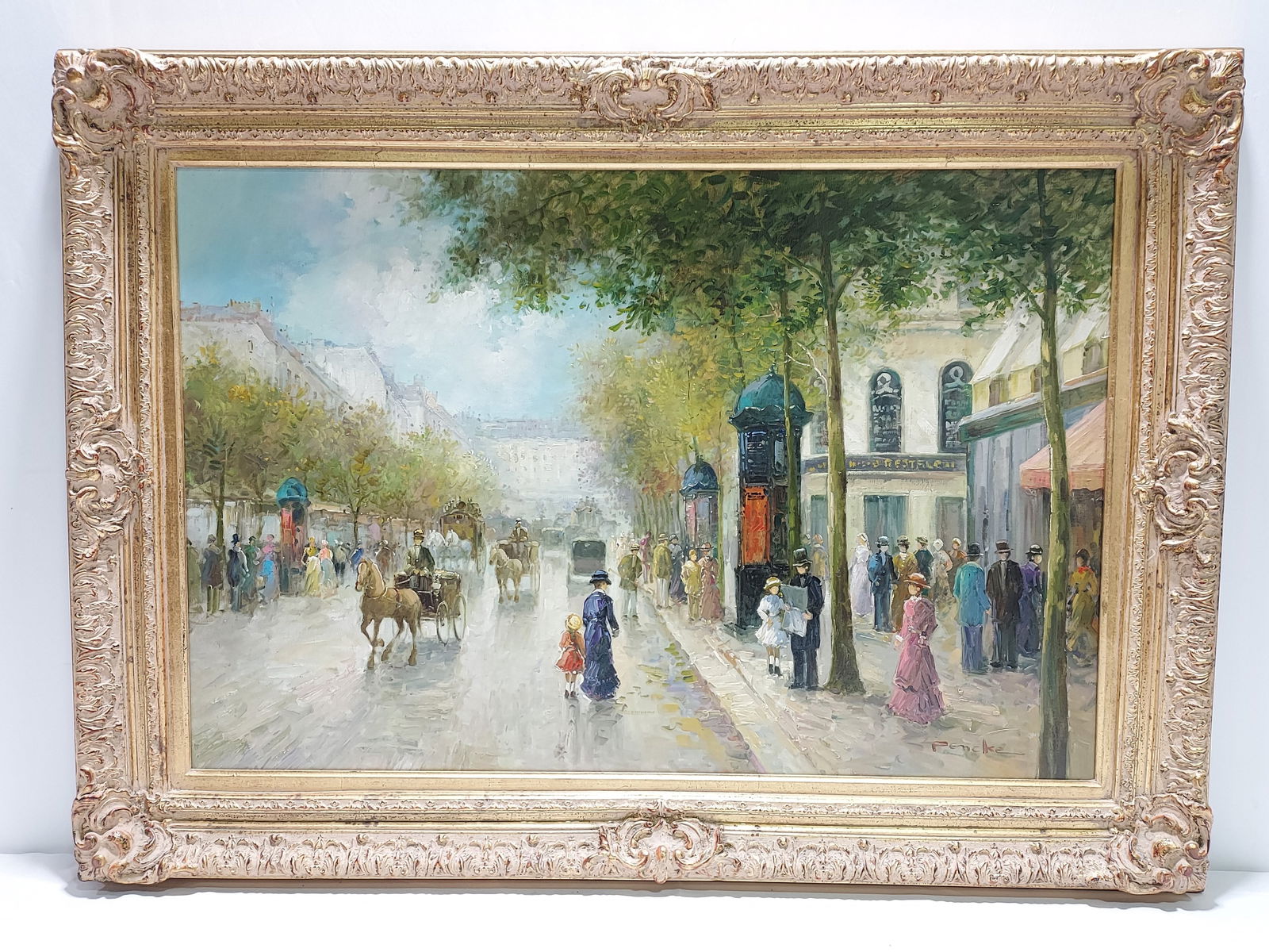 LARGE OIL ON CANVAS PAINTING BY T.E. PENCKE (1 of 6)