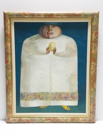 JOAN ERBE OIL ON CANVAS PAINTING: MAN WITH EGG
