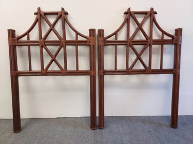 PAIR MCGUIRE STYLE RATTAN TWIN SIZE HEADBOARDS