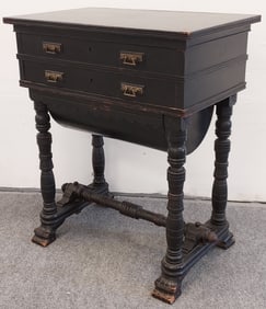 ANTIQUE 19TH C CARVED WOOD SEWING TABLE