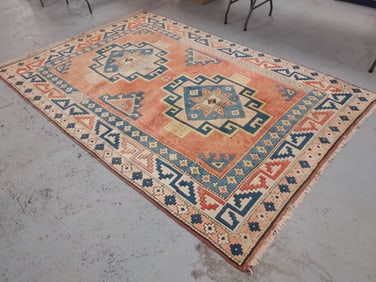 VINTAGE AFGHAN HAND KNOTTED WOOL RUG 7' X 10'