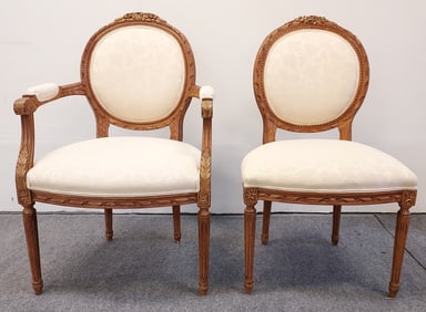 TWO LOUIS XVI STYLE UPHOLSTERED CHAIRS