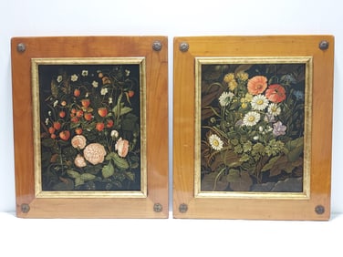 TWO ITALIAN FLORAL OIL ON BOARD PAINTINGS