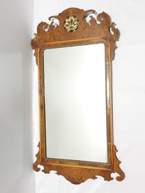 ANTIQUE CHIPPENDALE STYLE BURLED WOOD WALL MIRROR