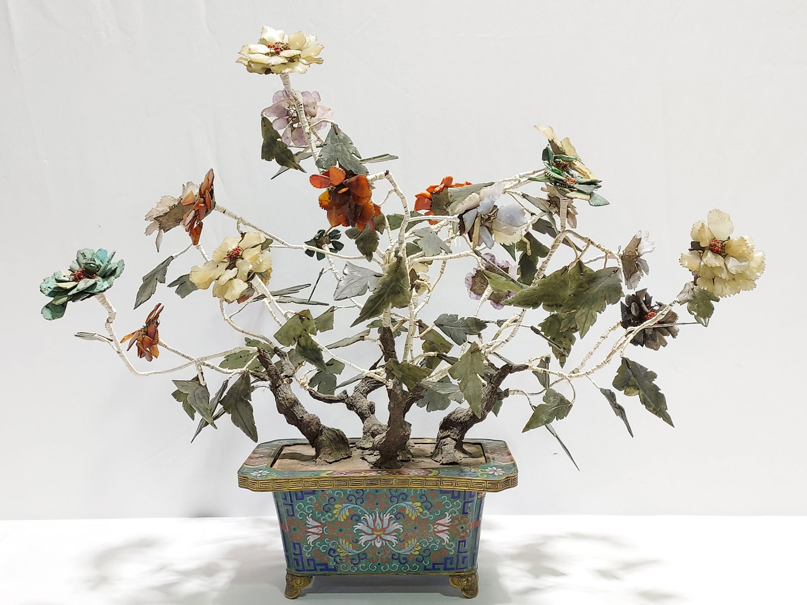 CHINESE REPUBLIC PERIOD JADE TREE IN CLOISONNE POT (1 of 13)