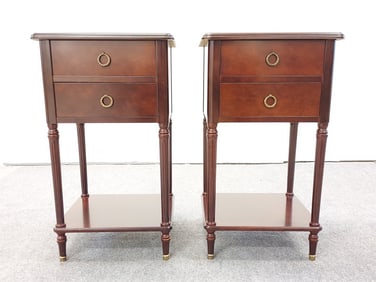 PAIR BOMBAY MAHOGANY FINISH TWO DRAWER SIDE TABLES