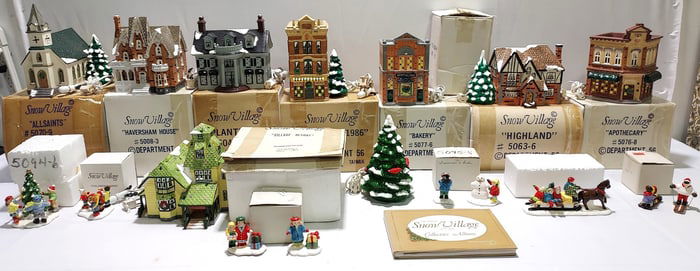 DEPT 56 SNOW VILLAGE COLLECTION: 8 BUILDINGS, ACCS