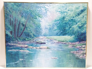 RUTH MUELLER-TAYLOR OIL ON CANVAS PAINTING: STREAM
