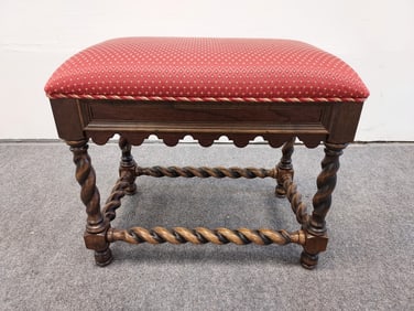 ANTIQUE CARVED MAHOGANY BARLEY TWIST FOOTSTOOL