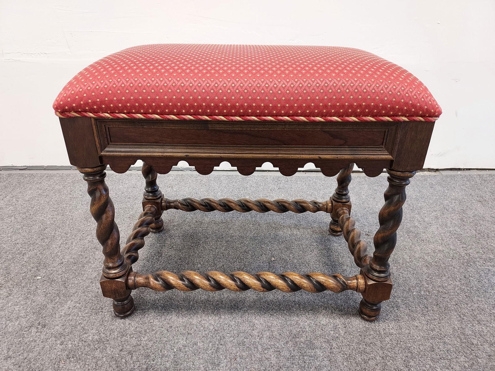ANTIQUE CARVED MAHOGANY BARLEY TWIST FOOTSTOOL (1 of 8)