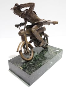 RICHARD SILBERT BRONZE FIGURE OF MAN ON MOTORCYCLE