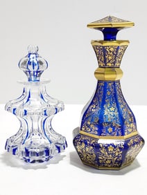 TWO ANTIQUE CUT CRYSTAL SCENT BOTTLES, MOSER ETC.