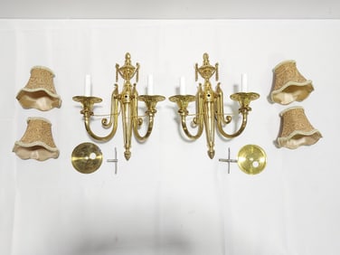 VINTAGE PAIR NEOCLASSICAL STYLE BRASS WALL SCONCES
