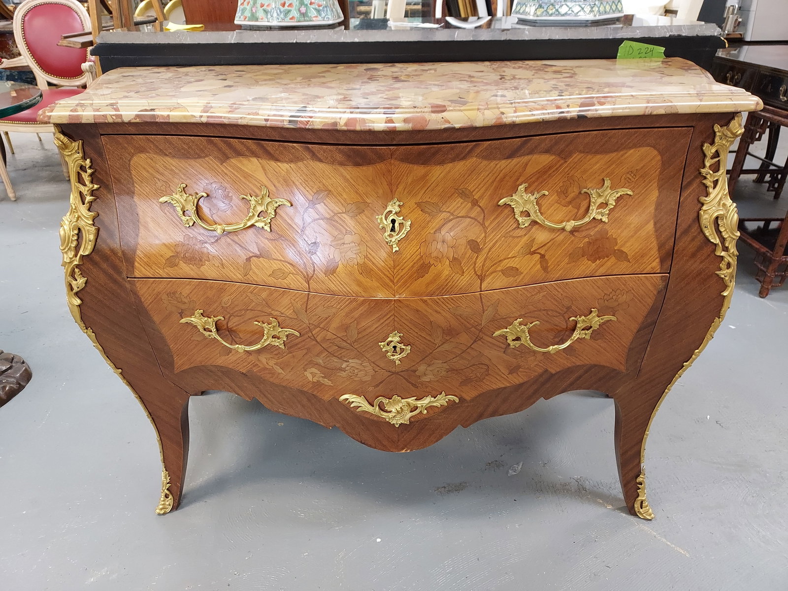 H460 Louis XVI Bomb Chest Marquetry & Marble top (1 of 8)