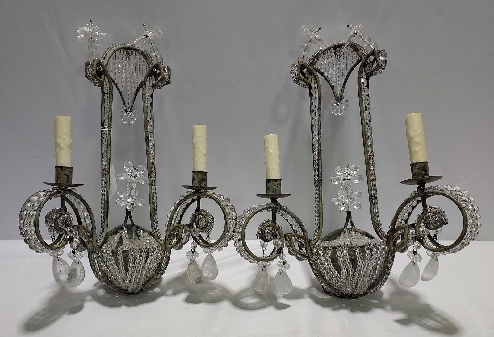 H5 Pair Crystal & Rock Crystal Beaded Sconces (1 of 12)