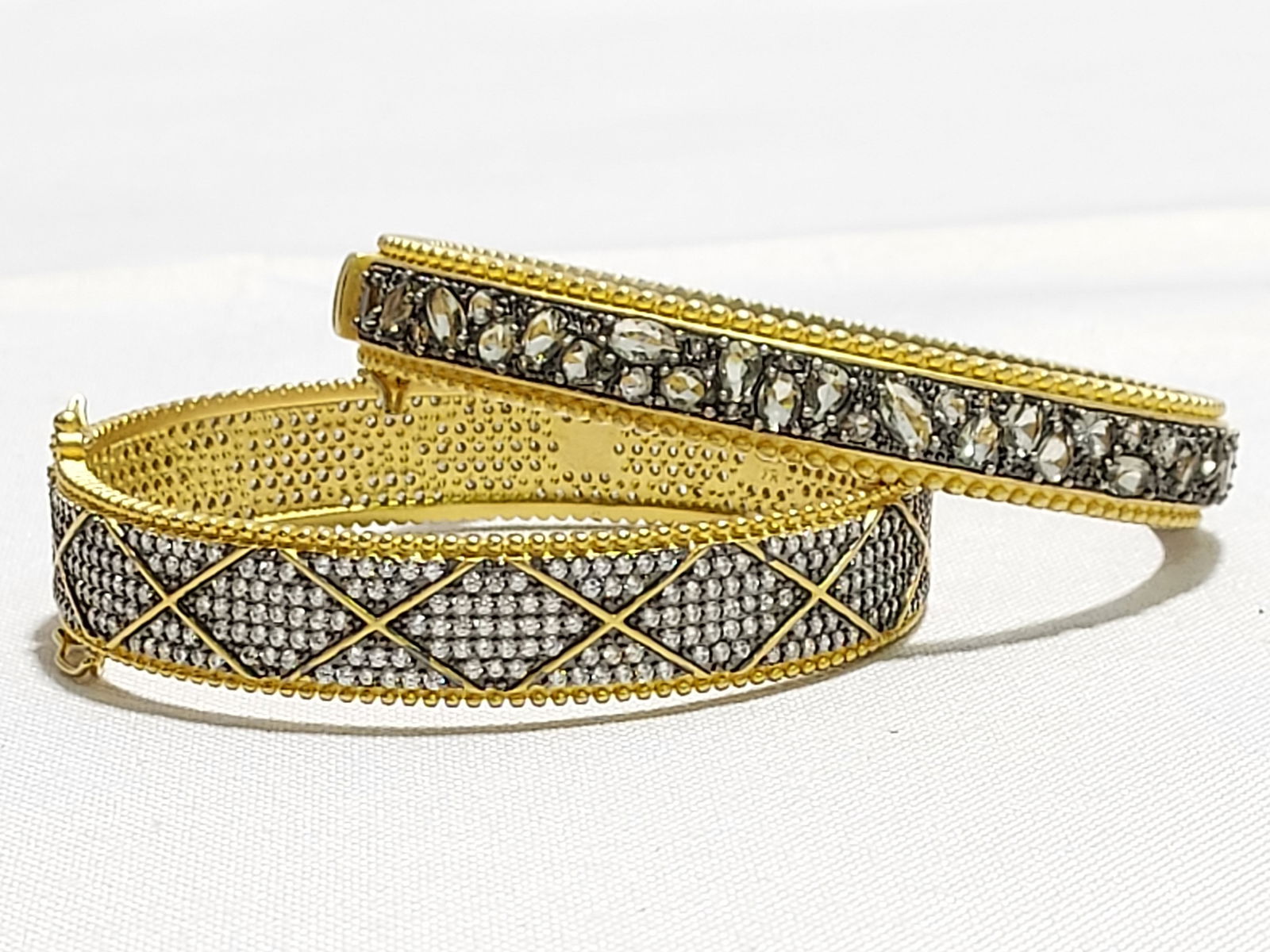 HJ264 Pair gold plated silver bangles with cz: Pair gold plated silver bangles w/ cubic zirconia