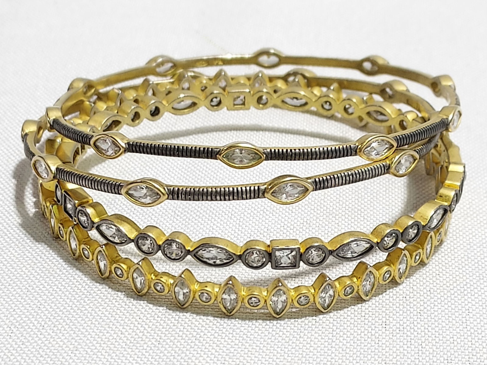 HJ261 Four gold plated silver bangles w/ cz's (1 of 7)