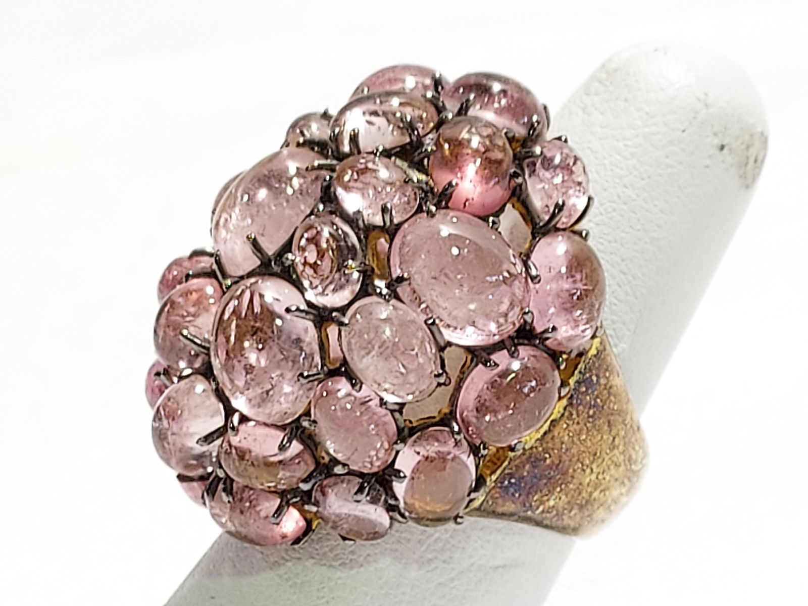 HJ295 Gold plated silver pink tourmaline ring (1 of 6)
