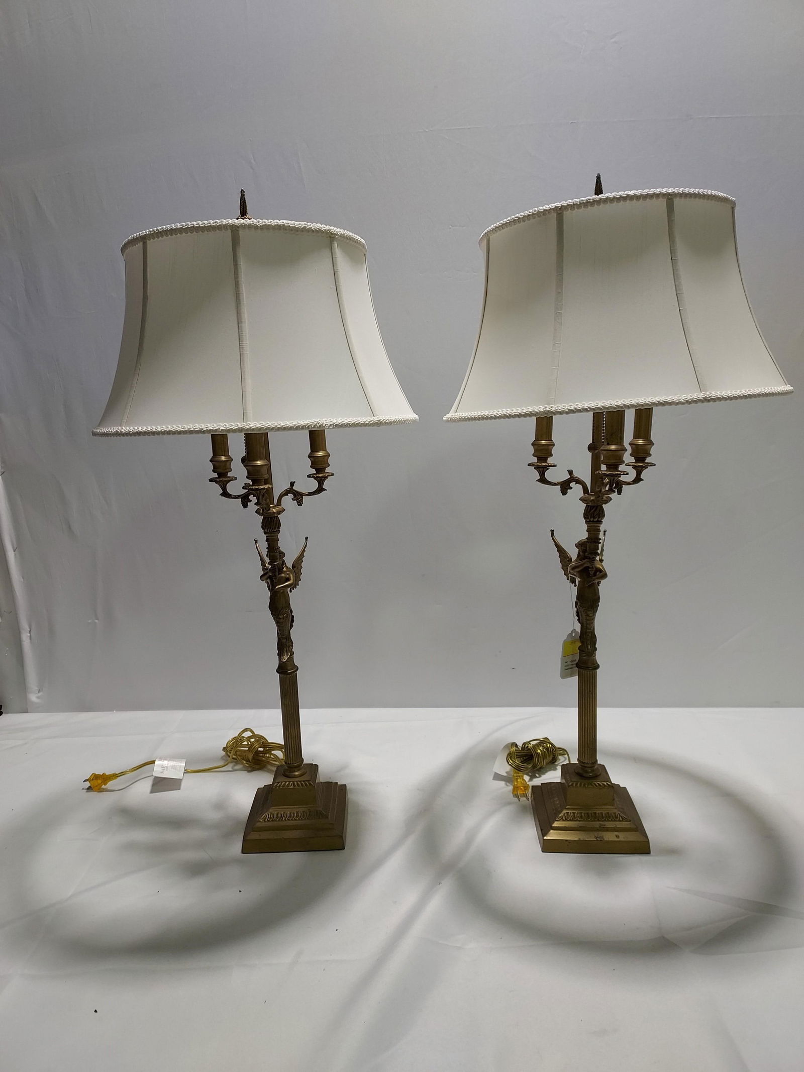 H1070 2 French brass 3 arm figural table lamps (1 of 7)