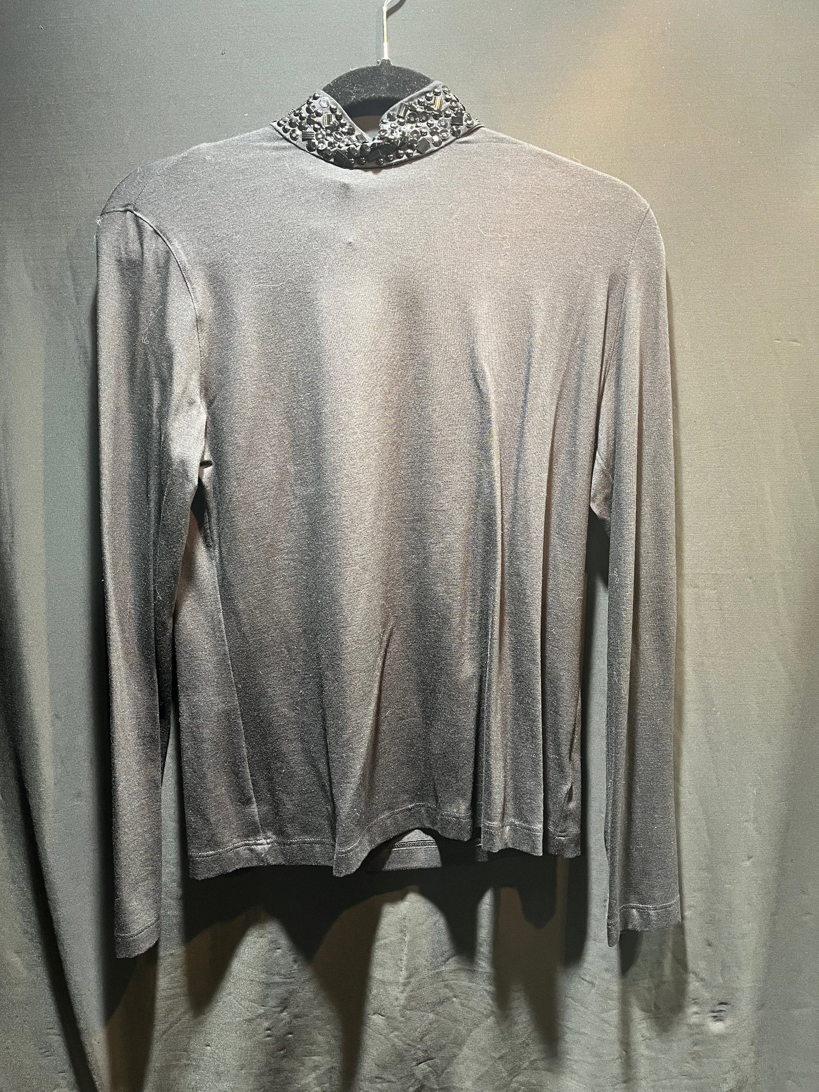 H888 Akris black long sleeve jeweled turtleneck: Akris black long sleeve turtleneck with jeweled collar. Size 10. New with tags.