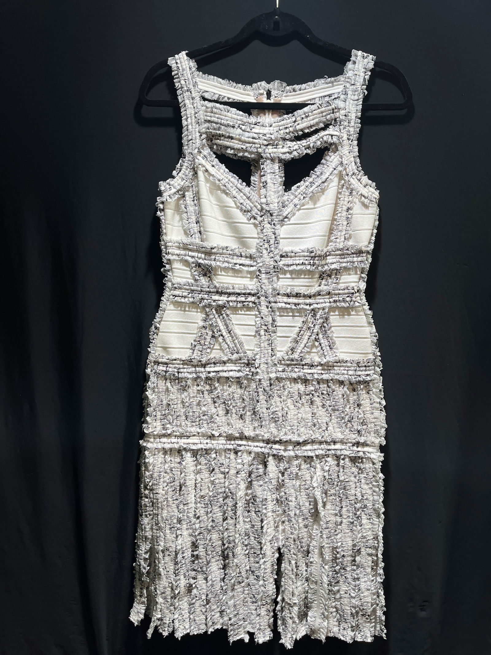 H1013 Herve Leger black and white Joseline fringe: Herve Leger black and white Joseline fringe bandage dress. New with tags. Size Medium.