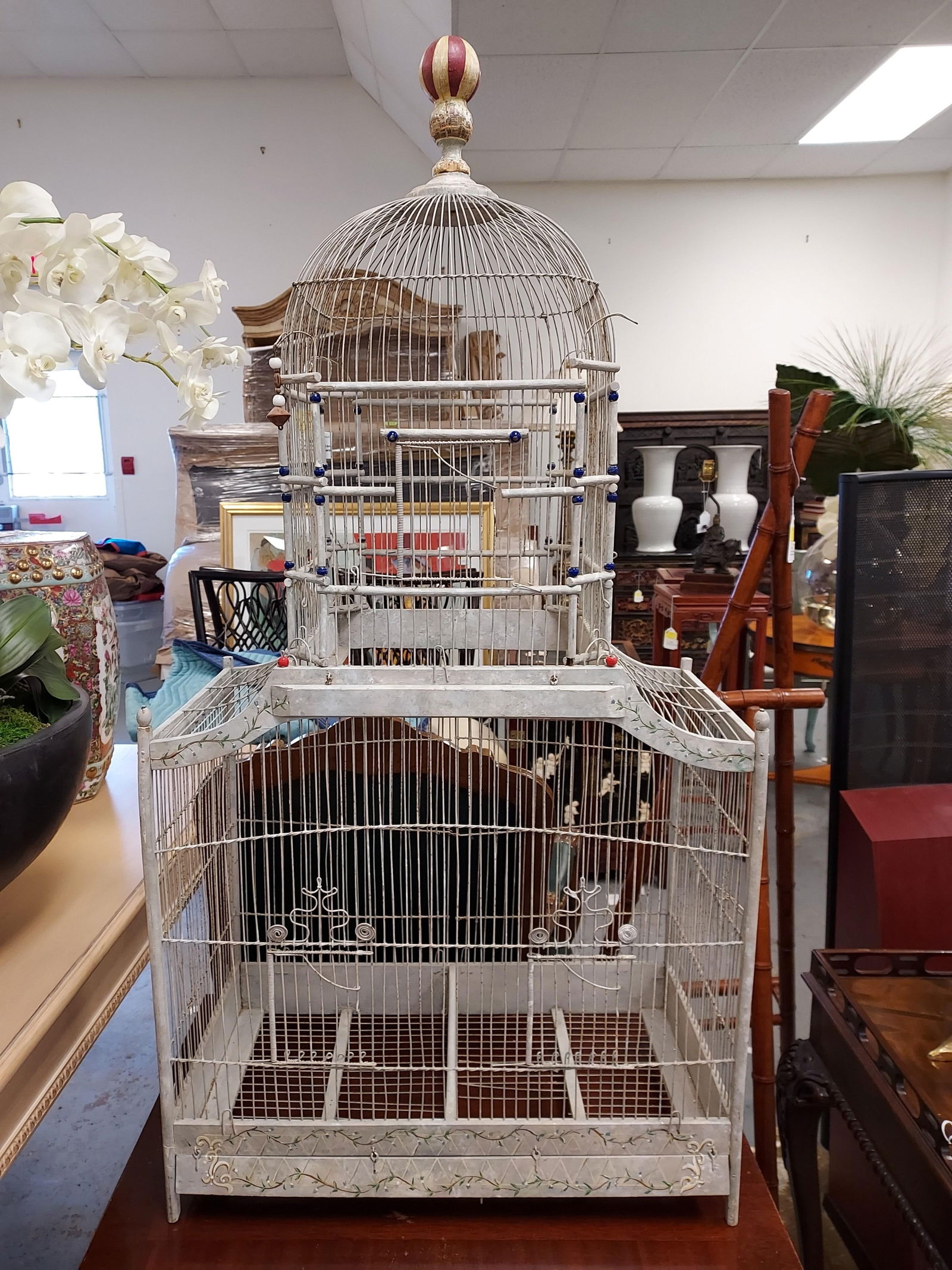 H177 Handpainted ornamental dome-top bird cage (1 of 7)