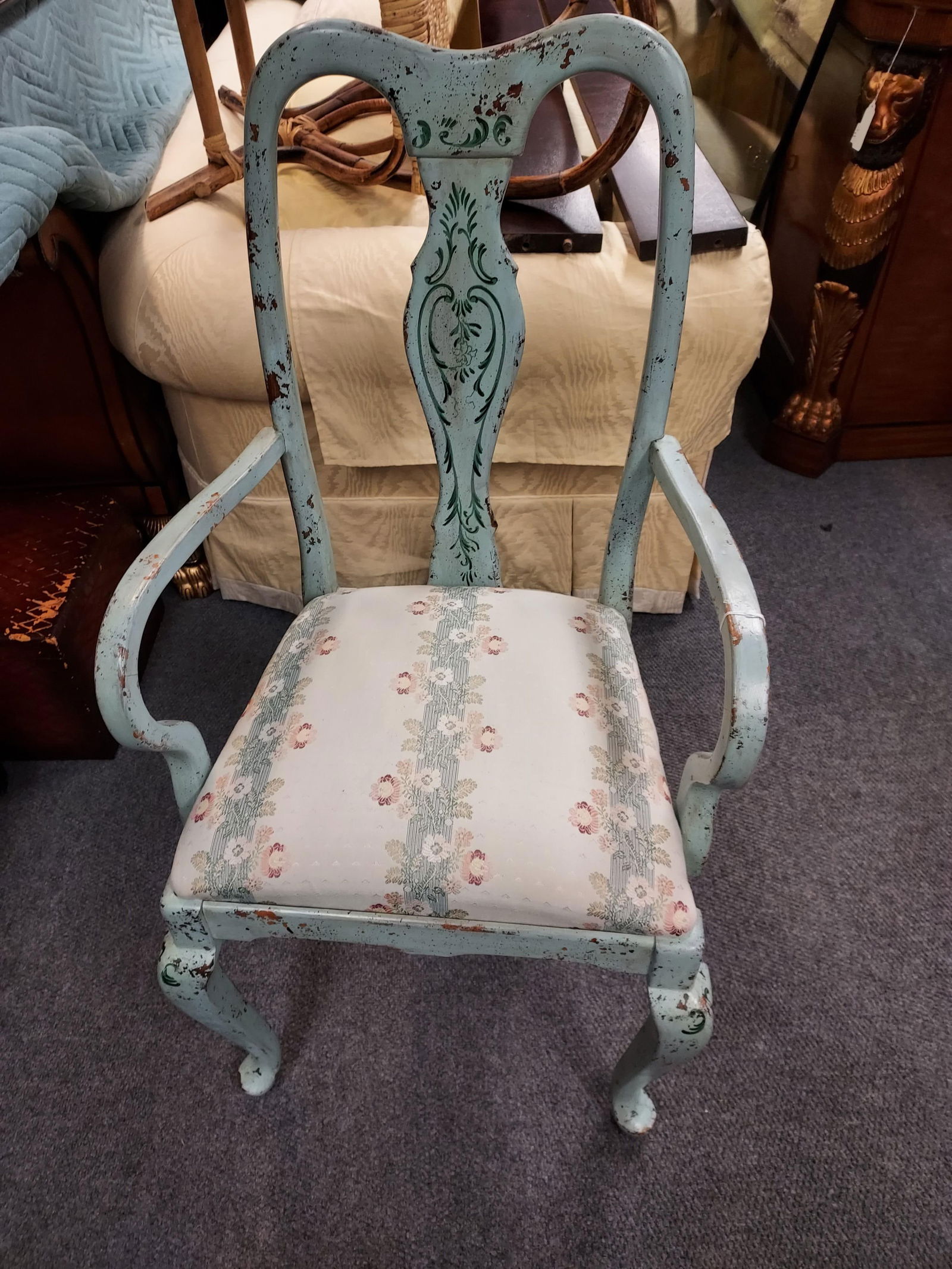 H948 Blue Hand painted Queen Anne style chair (1 of 7)