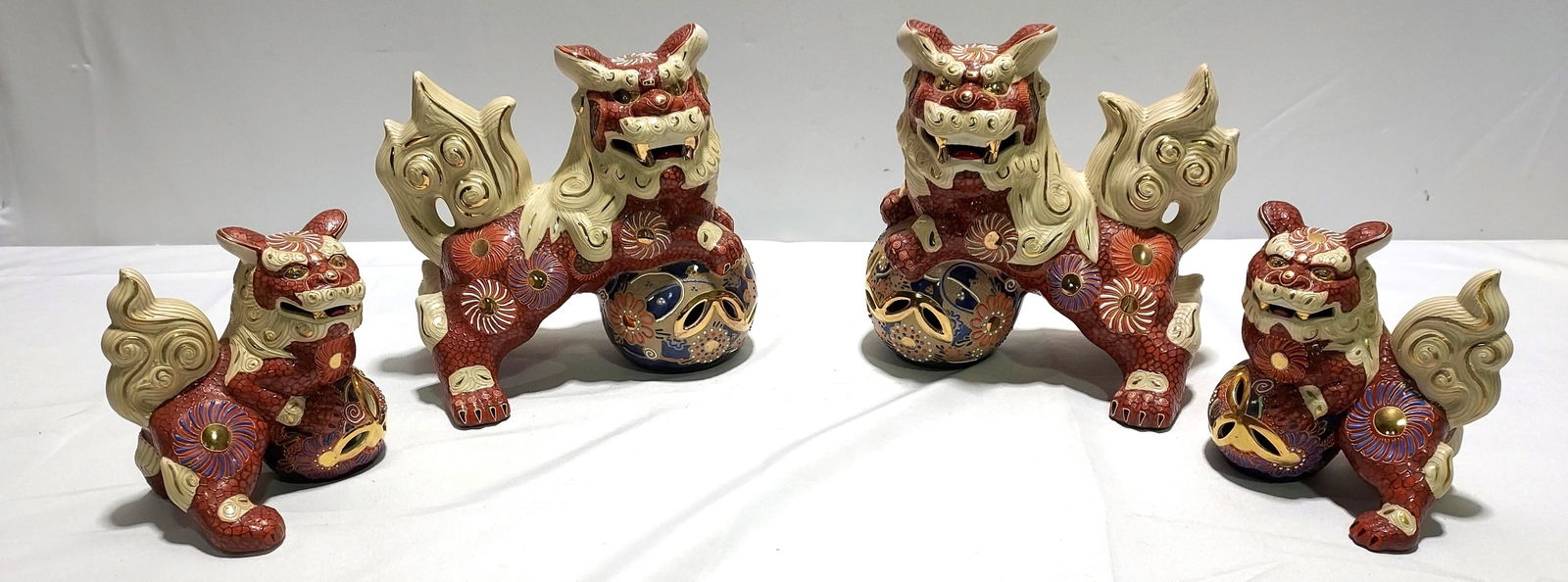 1301 2 pair Satsuma-Style Temple Dogs by Sadek (1 of 12)