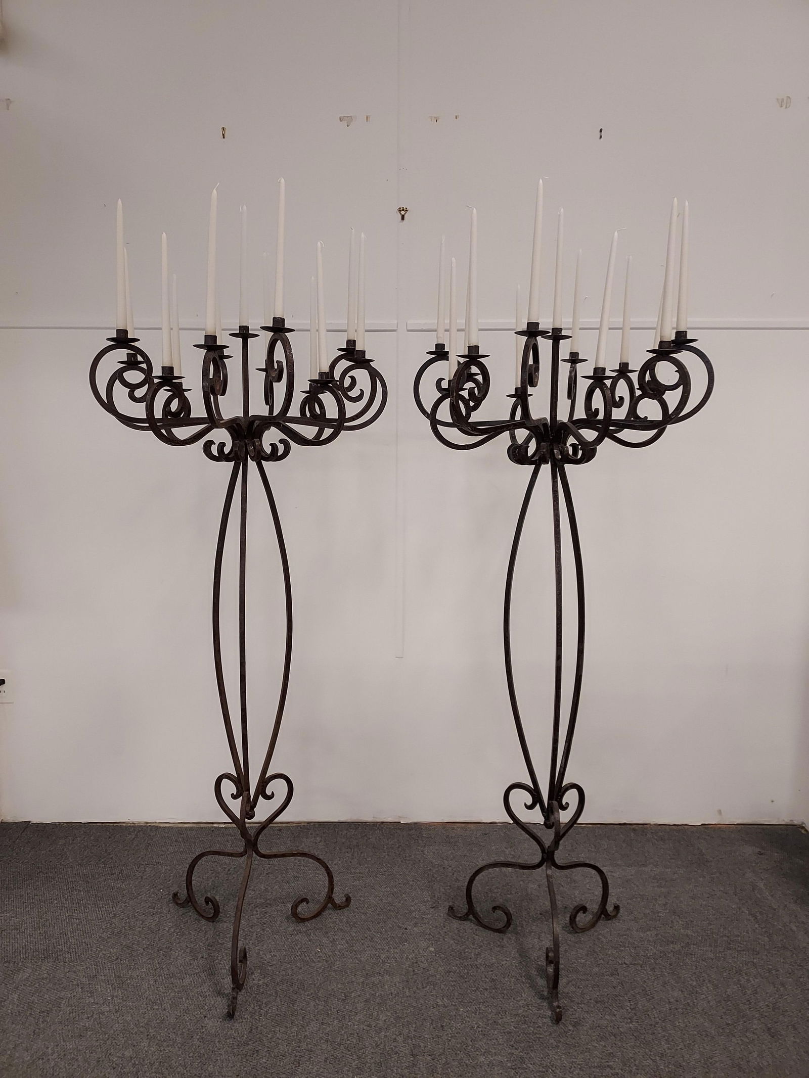 H178 Pair of wrought iron 12 arm floor candelabras (1 of 11)