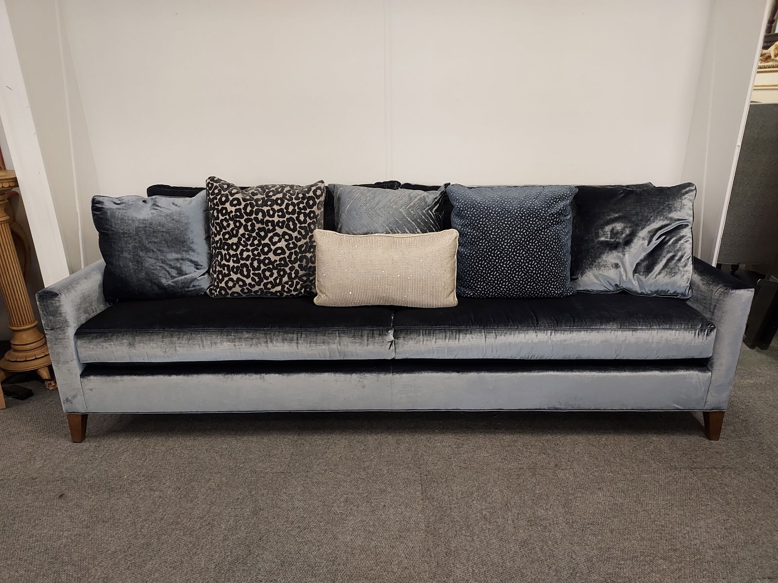 H186 Steel Blue/Grey Velvet Style Sofa (1 of 9)