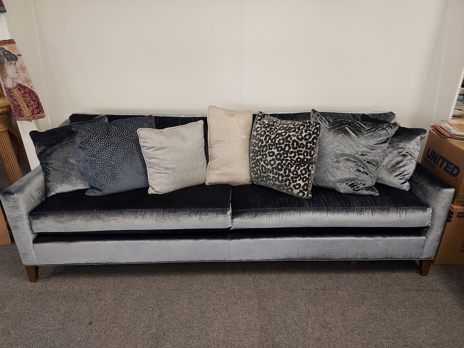 H186 Steel Blue/Grey Velvet Style Sofa (1 of 11)